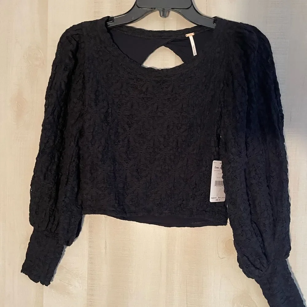 NWT Free People Tea‎ time long puff sleeve top, size XS boho whimsigoth lace